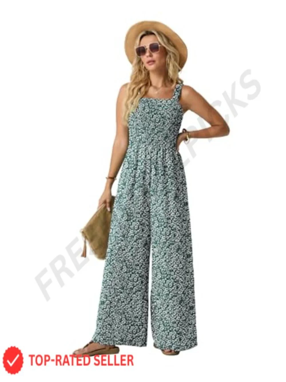 Women's Sleeveless Wide Leg Jumpsuit Romper with Pockets